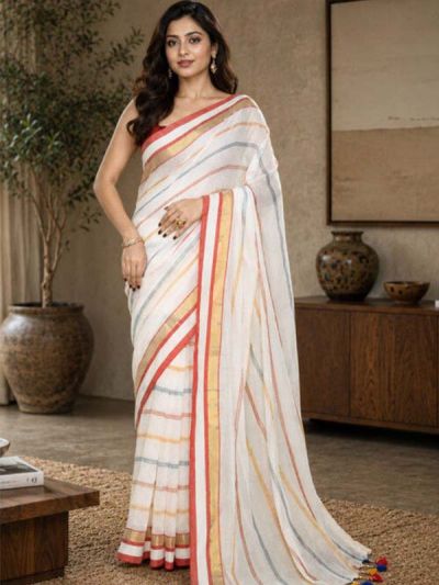  SKU SEJ2626 Ships in 11 days Woven Cotton Saree in White 4131 Reviews on 