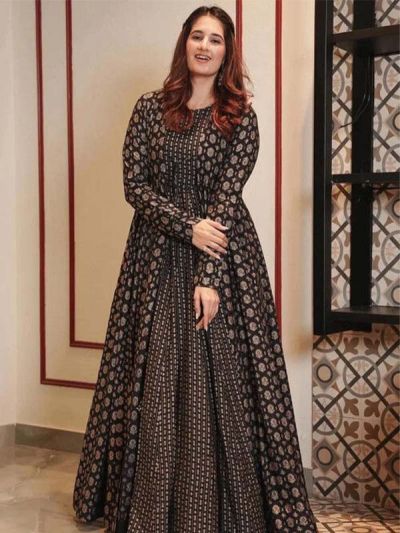 Ready to Ship Printed Cotton Gown in Black 4131 Reviews on 