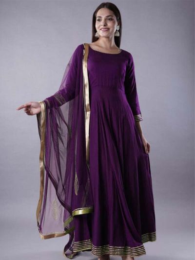 KUR387 Ready to Ship Gota Lace Rayon Abaya Style Suit in Dark Magenta 4.0 (4131) on 