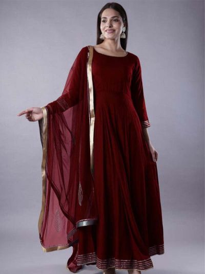  KUSKUR388 Ready to Ship Gota Lace Rayon Abaya Style Suit in Maroon 4.0 (4131) on 