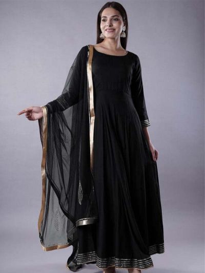  KUR385 Ready to Ship Gota Lace Rayon Abaya Style Suit in Black 4.0 (4131) on 