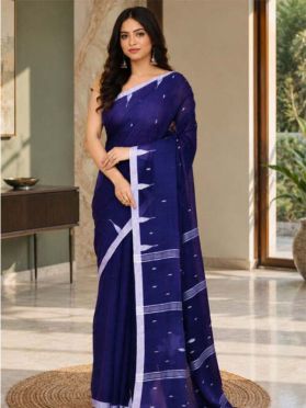 SKU SEJ2627 Ships in 11 days Woven Mul Cotton Saree in Navy Blue 4131 Reviews on 