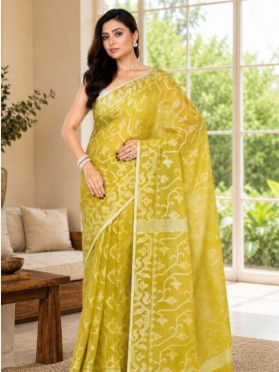 SKU SEJ2665 Ships in 11 daysNew Handloom Pure Cotton Jamdani Saree in Light Green