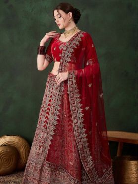 SKU LGM1396 Ships in 14 daysNew Embroidered Velvet Lehenga in Red 4131 Reviews on 