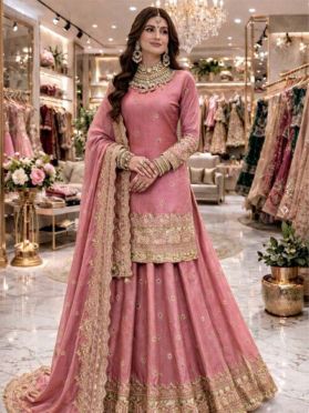  SKU LAE64 Ships in 11 days Embroidered Satin Silk Lehenga in Pink 4131 Reviews on 