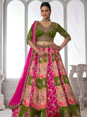 SKU LGM1388 Ships in 14 daysNew Embroidered Chinon Silk Lehenga in Multicolor 4131 Reviews on 