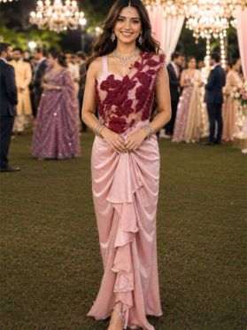 SKU SSEA10775 Ships in 14 days Pre-stitched Satin Saree in Pink 4131 Reviews on 