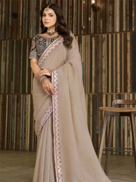 SKU SSEA10880 Ships in 14 daysNew Embroidered Border Art Silk Saree in Beige