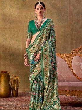 SKU SSEA10903 Ships in 14 daysNew Patola Art Silk Saree in Dark Green 4131 Reviews on 