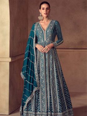 C7775 Ships in 11 daysNew Embroidered Chinon Silk Abaya Style Suit in Teal Green 4.0 (4131) on 