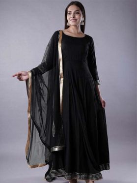  KUR385 Ready to Ship Gota Lace Rayon Abaya Style Suit in Black 4.0 (4131) on 